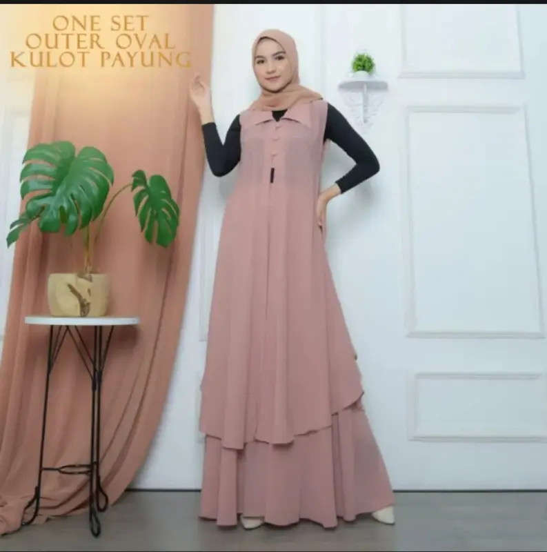 SETCEL setelan celana kulot payung | baju one set wanita terbaru | setelan outer kekinian | cardigan wanita | gamis muslim Atasan Bawahan Panjang 4