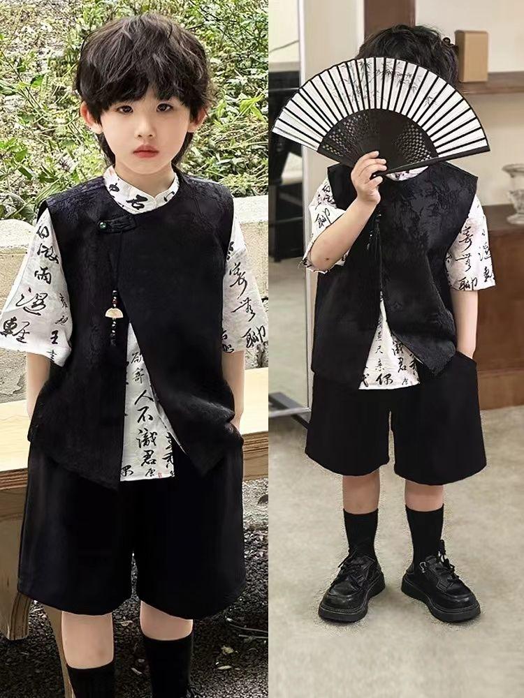 Product Introduction of Bộ Áo Sơ Mi Ngắn Tay Phong Cách Hợp Xu hướng Quốc Gia Mùa Hè Cho Bé Trai, Áo Vest Hai Mảnh, Thích Hợp Cho Mùa Hè 2024, Trẻ Em Lớn, Bộ Đồ Phong Cách Trung Quốc 3
