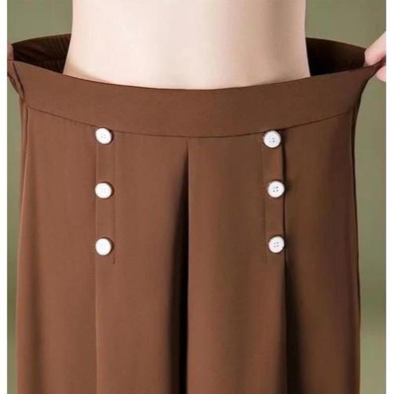 Quần ống rộng 6 NÚT culottes lưng thun sau giả váy LỬNG Nữ Women Ong Pants[GV] 4