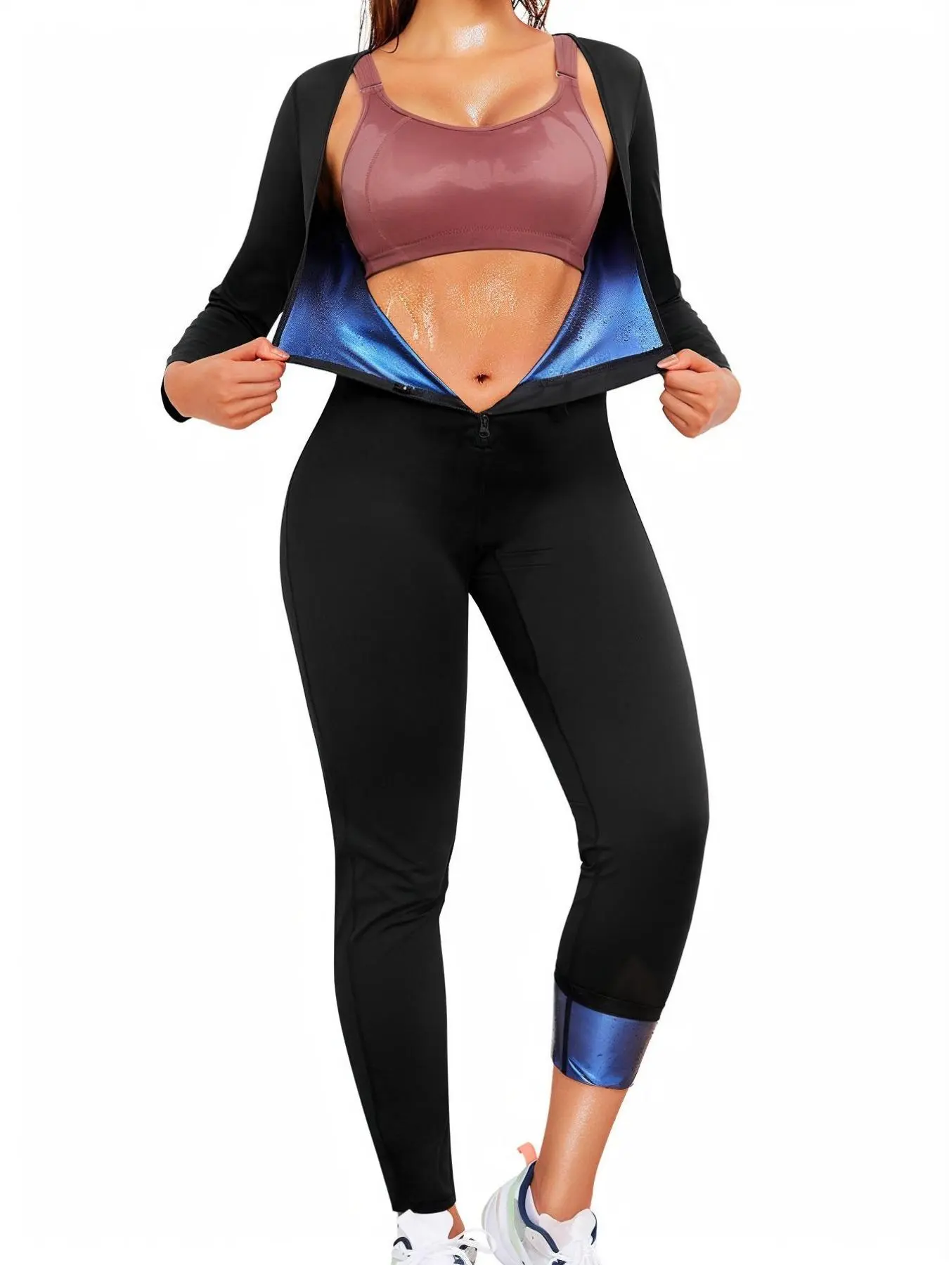 Women's Solid Zip Up Sauna Body Shaping Jumpsuit, Tummy Control Shaper, Women Shapewear Bodysuits, Track Body Shape Women, Waist Trainer Shaper for Women, Jumpsuits for Women, Shapewear for Women