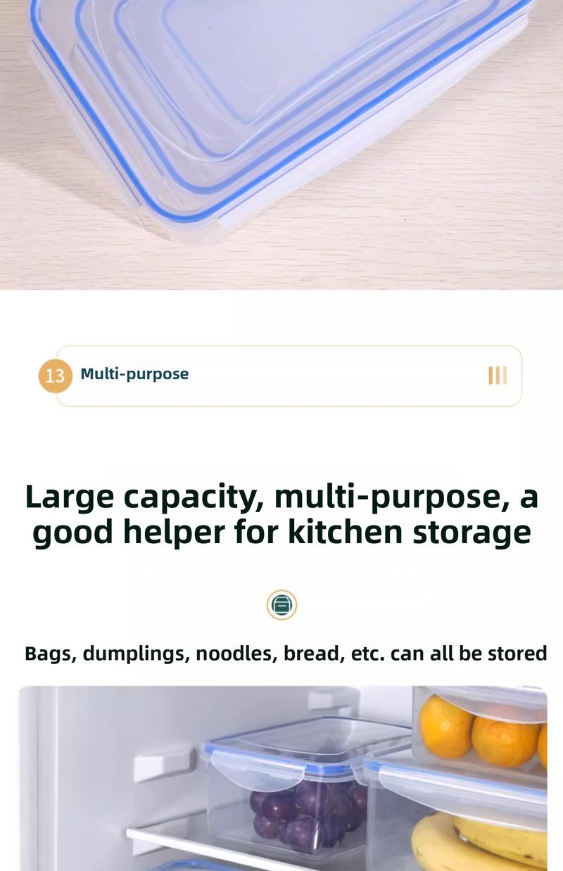 Product Introduction of Kitchen refrigerator rectangular thick fresh-keeping box lid sealed microwave oven heating lunch box vegetable and fruit storage box 17