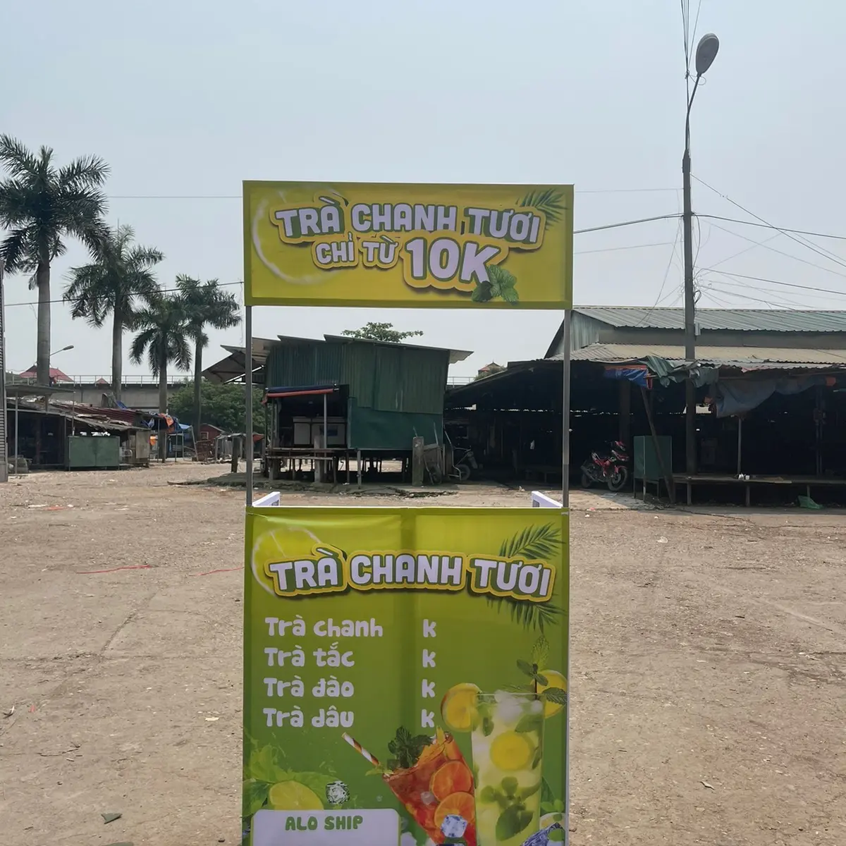 Quầy trà chanh tươi gấp gọn - Mẫu 01/ quầy bán hàng lưu động/ boothsampling bán hàng/ chất liệu bằng bạt, có 2 ngăn, có thể gập lại