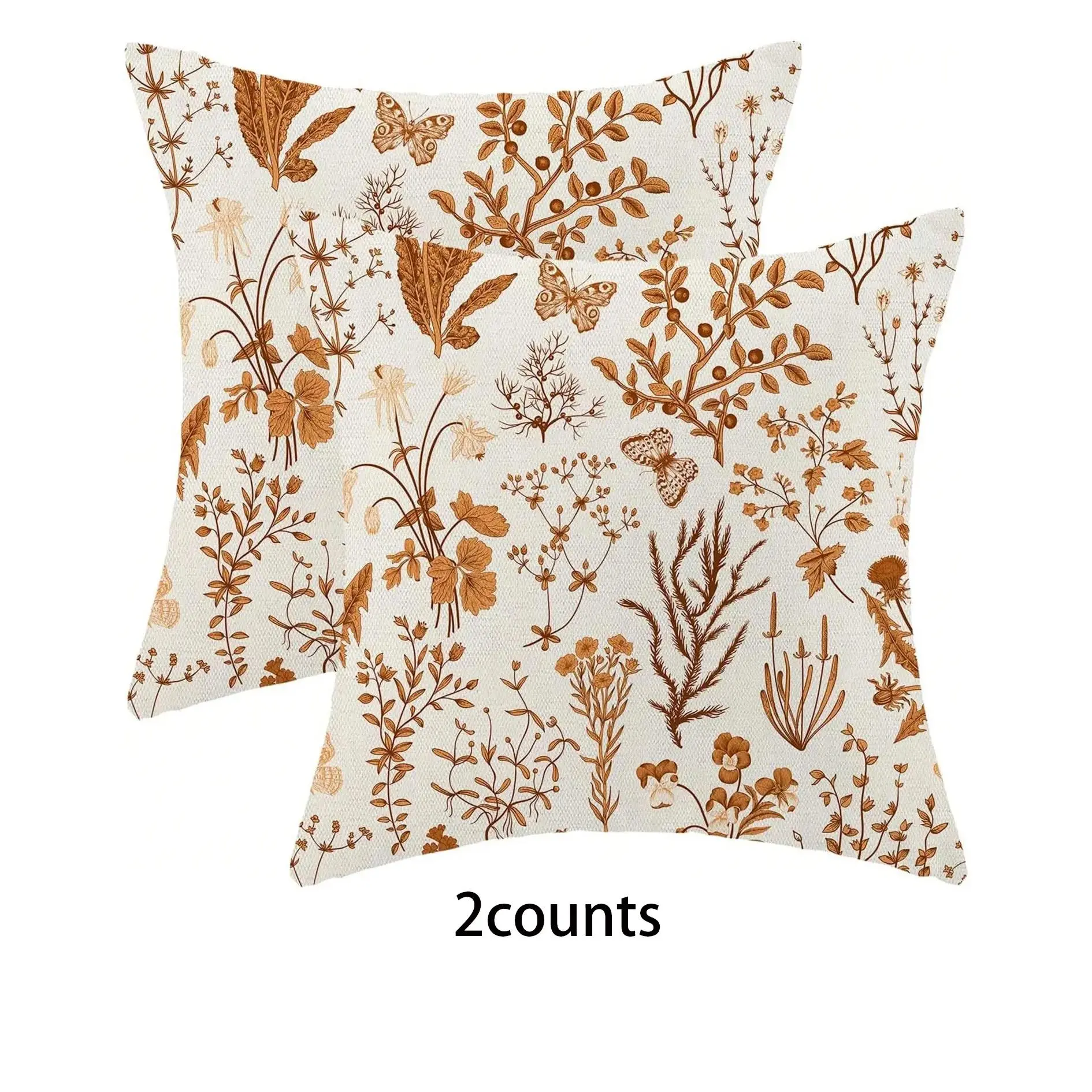 Plant & Butterfly Print Pillowcase without Filler, 2 Counts Square Cushion Cover, Home Decoration Supplies for Couch Sofa Bed