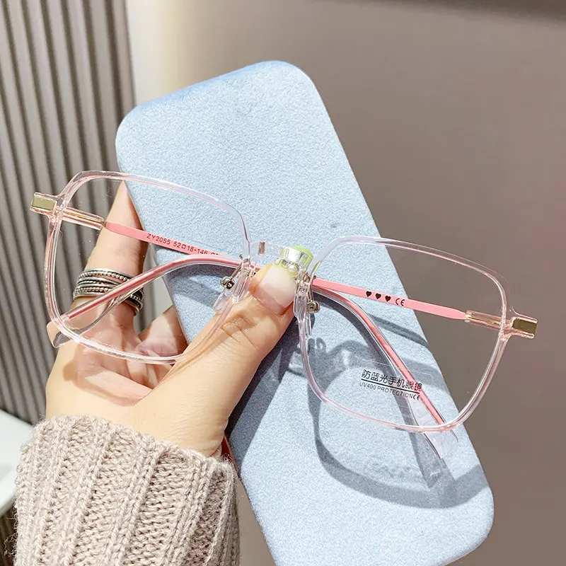 Kính Bảo Hộ, Thời Trang, Màu Xanh Nhạt, Dành Cho Nam Và Nữ, Siêu Nhẹ, Gọng Kim Loại Trong Suốt, Kính Mắt, Thích Hợp Cho Máy Tính, Bảo Vệ Mắt gọng  oval  thiên  tròn