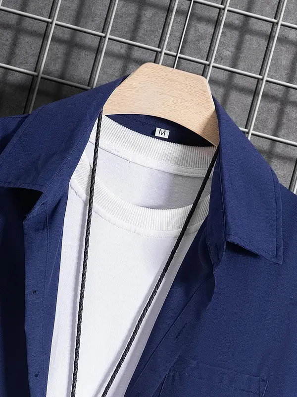 Men's Plain Co-ord Set, Regular Fit Basic Button Front Shirt & Drawstring Shorts, Summer Outfits for Men, Menswear 5