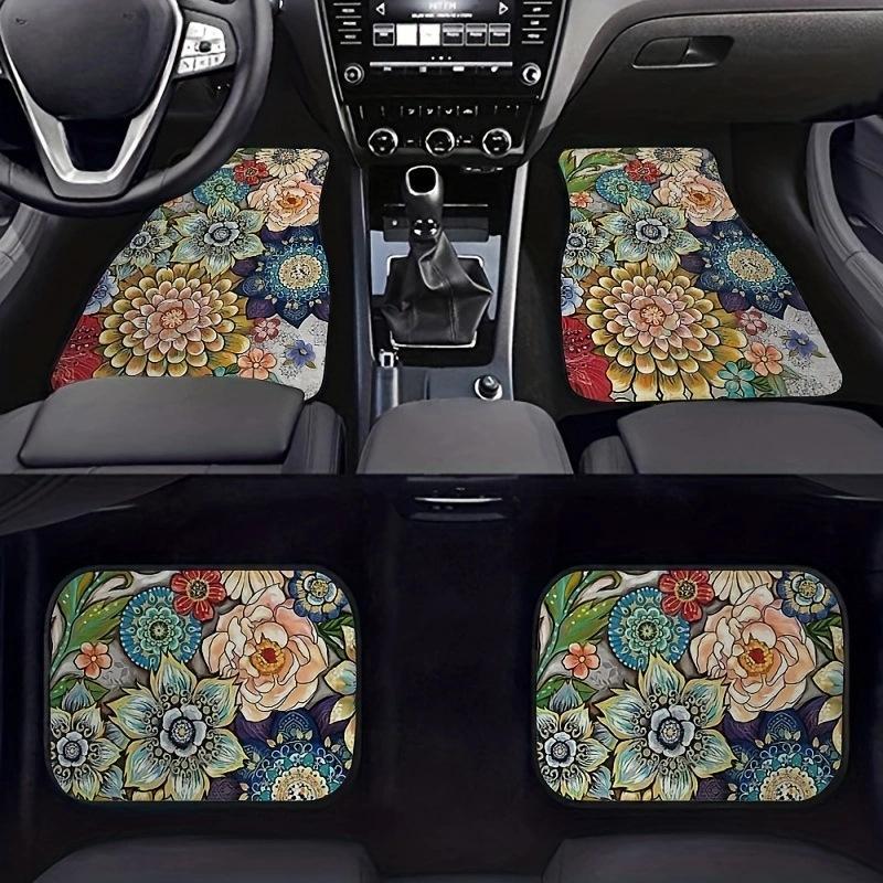 Sunflower & Mushroom Pattern Car Floor Mat, 4 Counts/set Anti-slip Car Floor Mat, Universal Car Interior Accessories for Women & Men 2