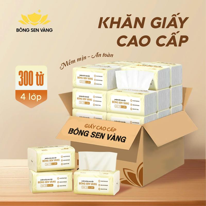 [Đa Kho] Thùng Giấy ăn cao cấp Bông Sen Vàng 4 lớp mềm mịn, an toàn, tiện lợi. Giấy Vệ Sinh