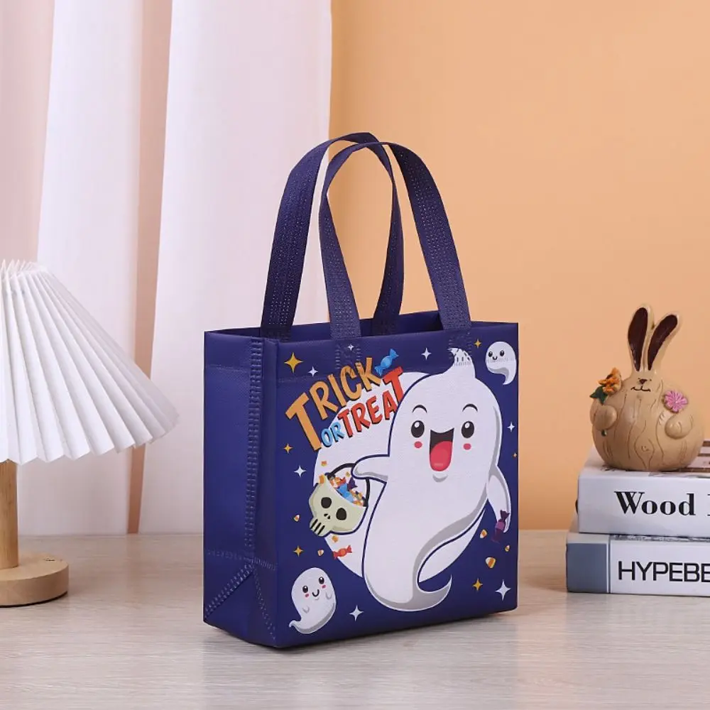 Funny Ghost Halloween Non-woven Handbag Large Capacity Trick or Treat Bag Halloween Gift Bag Castle Printed Pumpkin Bag Party Supplies