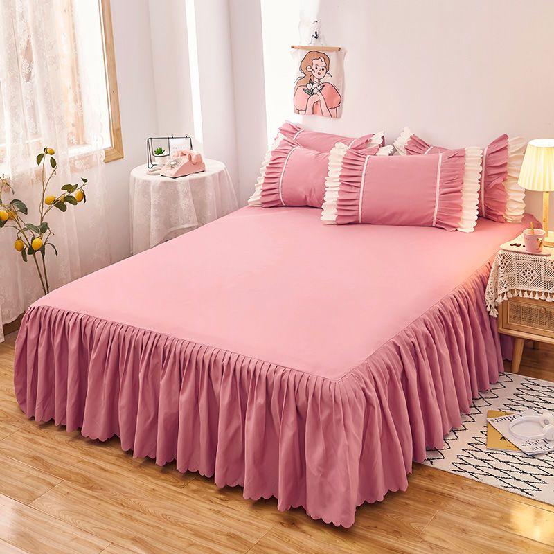 Vỏ bảo vệ giường, phong cách Hàn Quốc, một mảnh, phong cách công chúa, vỏ ga trải giường, ga trải giường chống trượt, ga trải giường màu Trơn 2