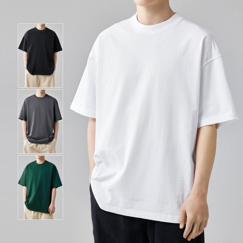 Áo Thun Nặng, Áo Thun Nam Ngắn Tay, Dáng Rộng Vừa Vặn, Làm Bằng Cotton Nguyên Chất, Tay Ngắn, Màu Trơn Dễ Phối Đồ, Thiết Kế Vai Độc Đáo Đơn Giản, Thích Hợp Cho Nam Và Nữ Menswear Cổ Tròn Unisex 1