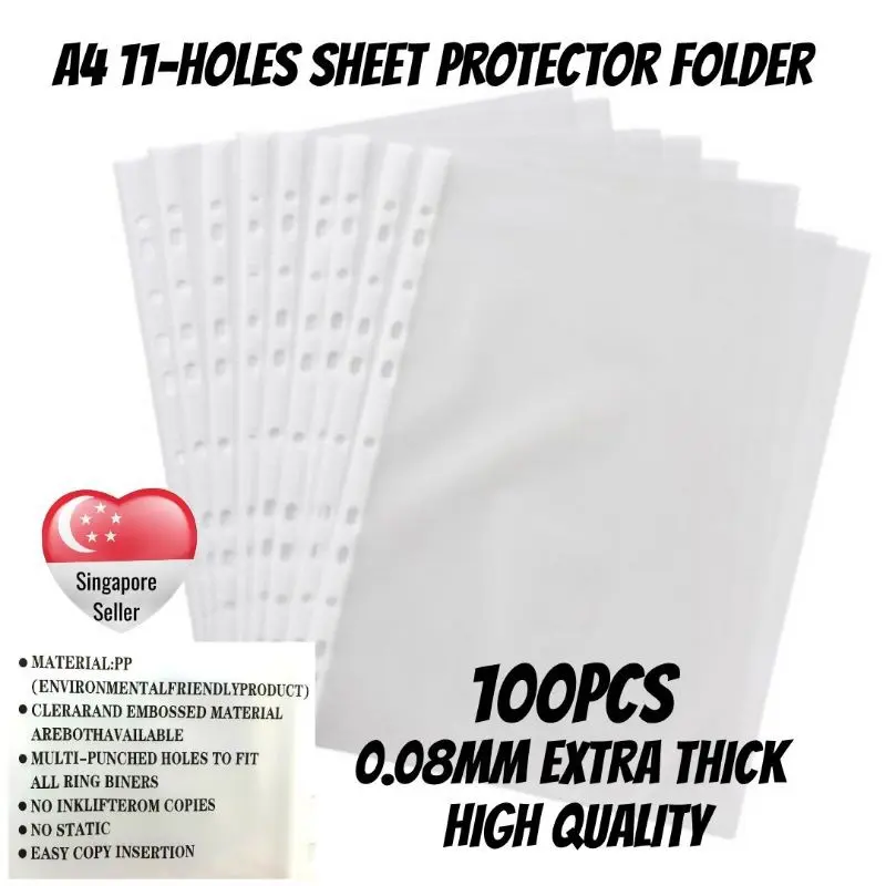 【SG Ready Stock】Clear Files and Folders 11-hole A4 Sheet Protector Folder 0.08mm Extra Thick High Quality Stationeries fir Office School