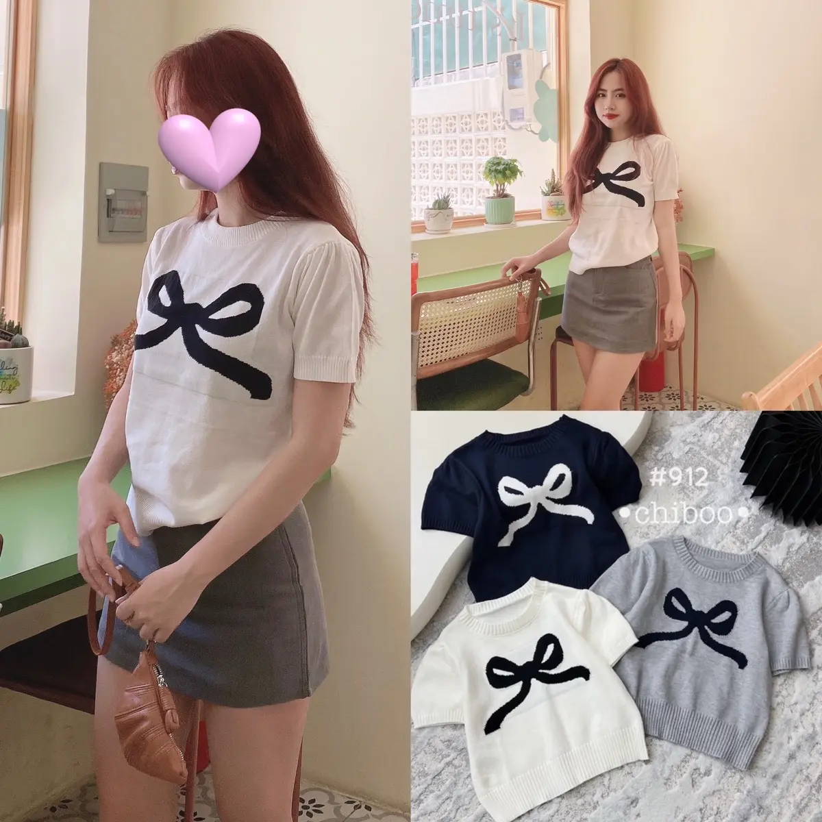 Áo len mongtoghi thu đông cổ tròn nơ phong cách cho nữ Women