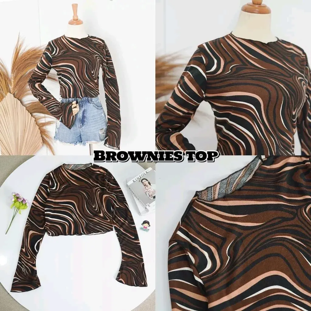 MARBLE BROWNIES RIB LONGSLEEVE CROP LENGAN PANJANG BAHAN RIB