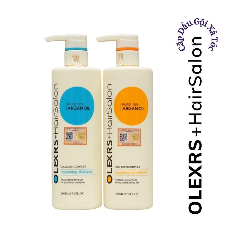 Dầu gội Dầu xả Olexrs Hair Salon 500ml, Cặp dầu gội xả Olexrs Argan Oil Collagen Hair Salon Hỗ trợ dưỡng tóc
