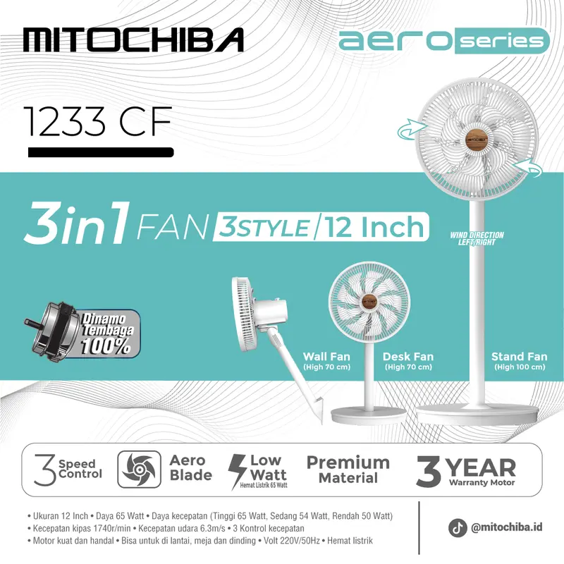 MITOCHIBA Kipas Angin 12 Inch 3in1 Aero Series Garansi Resmi - 1233CF 3