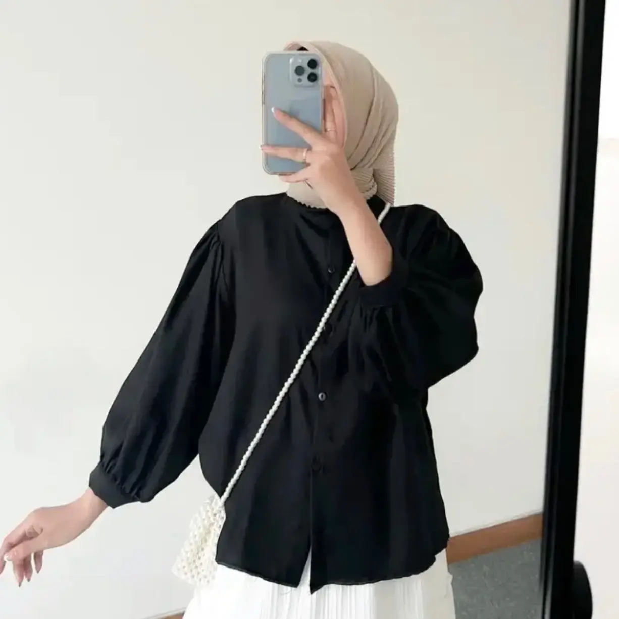 Elze Blouse Polos Shakilla Lengan Balon Premium Blus Terbaru Baju Kancing Kemeja Atasan Wanita Variasi Twill Panjang Casual Tangan Oversize Shakila Katun Santai Korean Orange elze blouse shakila