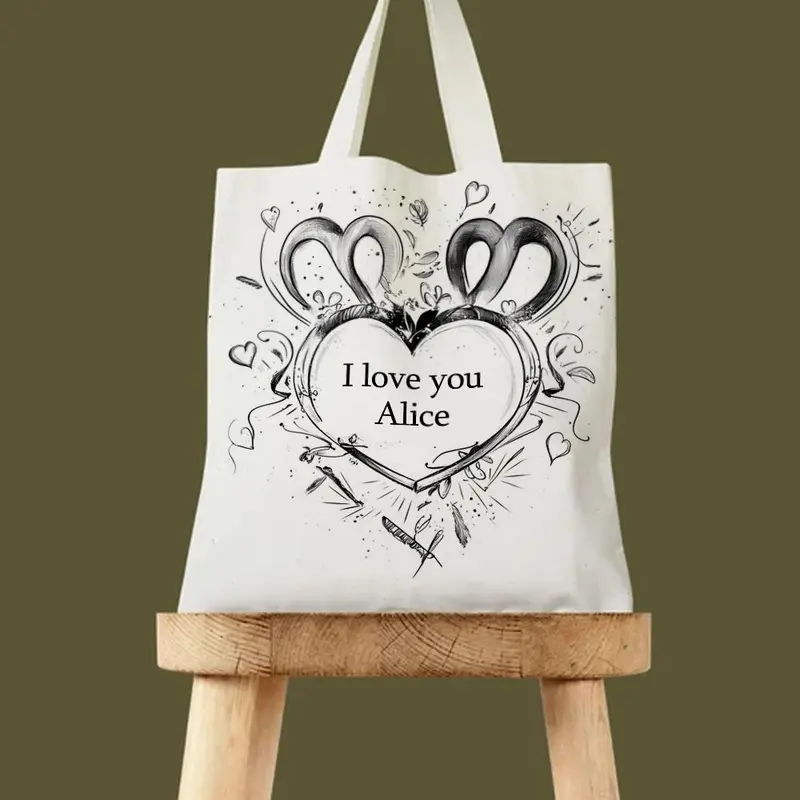 Heart Pattern Outlining Deep Affection Canvas Bag, Creative Handbag, Unique Heart Pattern Outlining Deep Affection Bag, Gift for Girlfriend 0