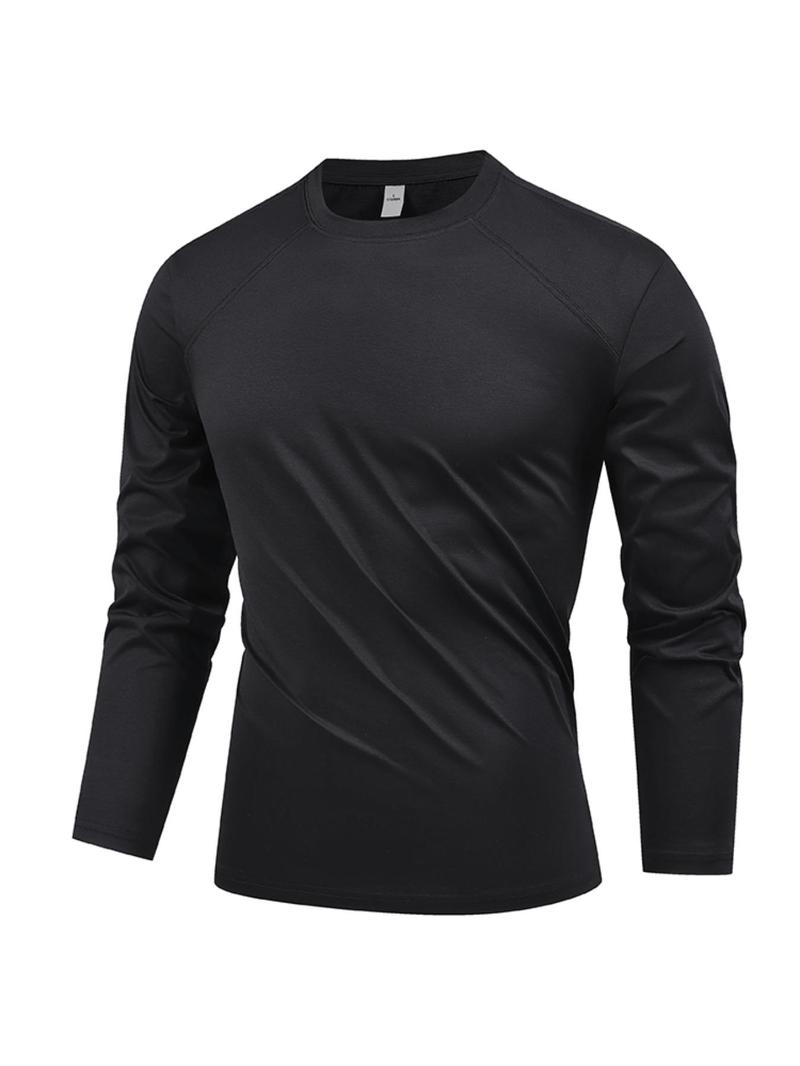 Product Introduction of Men's Solid Long Sleeve Tee, Regular Fit Casual Sporty Breathable Quick Drying T-shirt for Running Gym Workout, Men's Top for   Spring & Fall 7