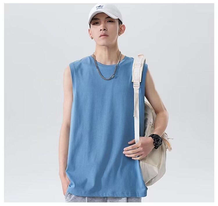 Product Introduction of Summer Solid Color Men's Vest Sleeveless Sports Loose Men's and Women's Same Sleeveless T-shirt 9