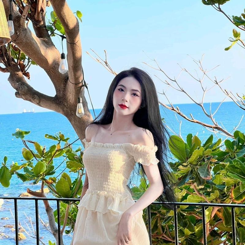 Váy maxi dáng dài, maxi trễ vai tơ xốp bèo bụng 2 lớp chân váy dài 90 cm. Maxi đi biển đẹp. 5