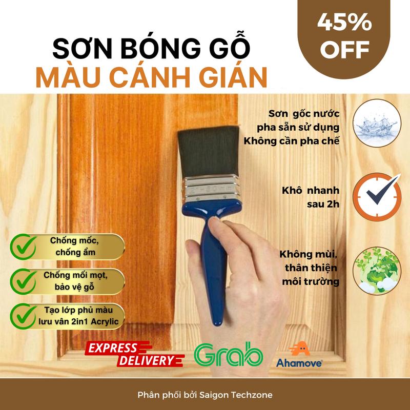 Sơn Gỗ Gốc Acrylic 2in1, Trang Trí, Phủ Bóng Gỗ Màu Cánh Gián, Walnut, Trong Suốt...Hoàn Thiện Gỗ, Chống Mốc, Mối Mọt, Chống Nước Bảo Vệ Gỗ Toàn Diện, Wood Paint