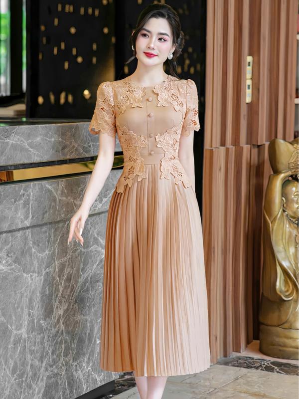 [MIỄN SHIP] MDU4692 Váy Mango Ý Phối Ren - Họa Tiết Ren Hoa Hồng Tinh Xảo Điểm Xuyết Trên Thân Váy, Tôn Lên Nét Yêu Kiều, Thanh Thoát.