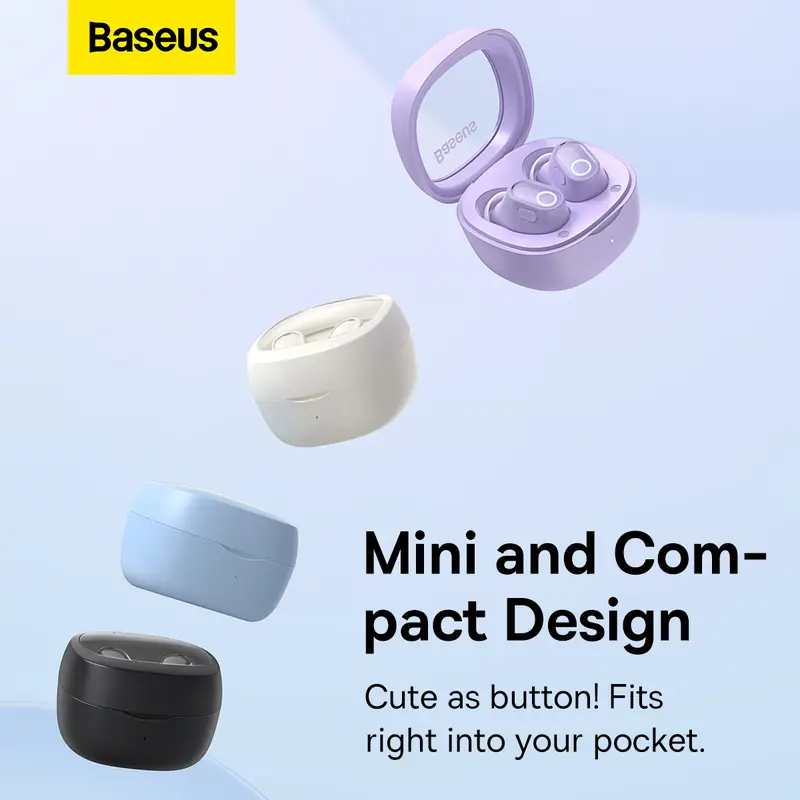 Baseus True Wireless Bluetooth Earphone Mini Earbuds TWS WM02 Baterai Awet Tahan Lama Laptop Headphones Laptop Headphones 1