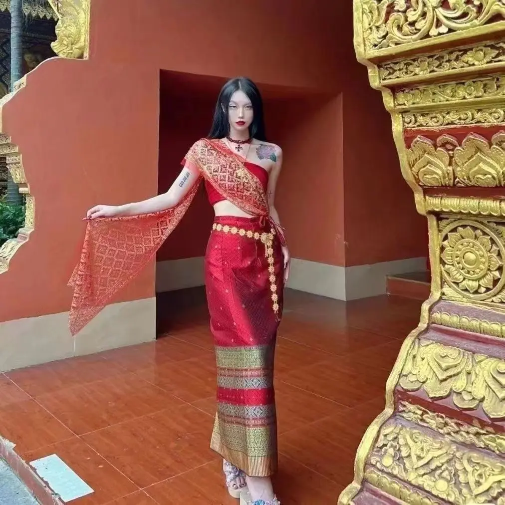 Xishuangbanna Water Splashing Festival Dai Clothing New Five-Piece Set Suit Ethnic Style Non-Shedding Pink Water Splashing Festival Clothing