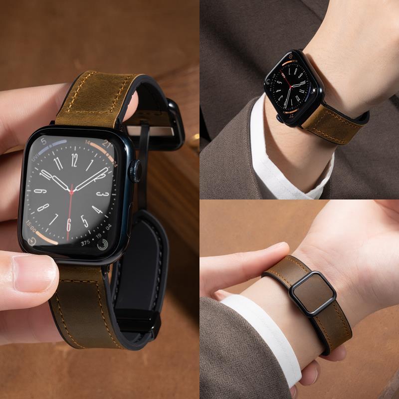  Dây Đeo Bằng Da Thật Dành Cho Đồng Hồ Thông Minh Apple Watch S10 9 8 7 6 5 SE 40mm 42mm 45mm 46mm 49mm Phụ Kiện 
