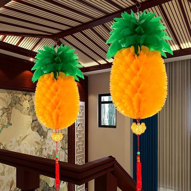 Product Introduction of 3Pcs Folding Honeycomb Paper Pineapple Lantern 3D Shopping Malls Streets Shops Home Birthday Party Hanging Ornament Spring Festival Decorations 20