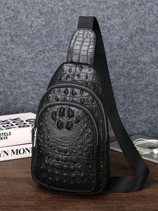 Men's Fashion Animal Print Zipper Bum Bag, Retro Crocodile Pattern Bum Bag, Casual Shoulder Bag for Commuting, Travel and Daily Used