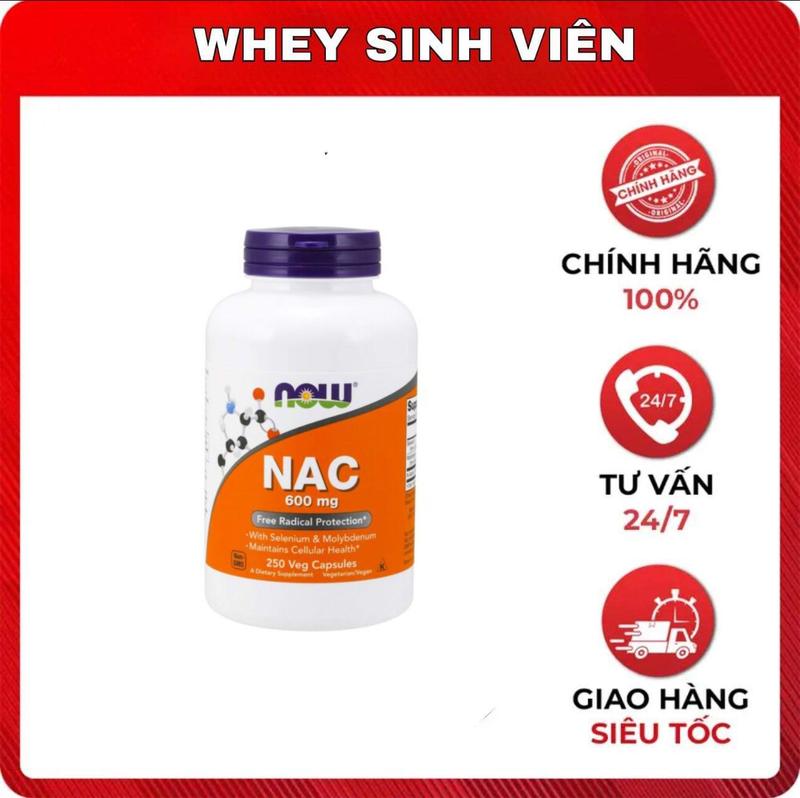 Thực Phẩm Bổ Sung Thanh lọc Gan   NOW NAC 600mg 250 viên Không chứa gluten Không chứa GMO Thanh lọc