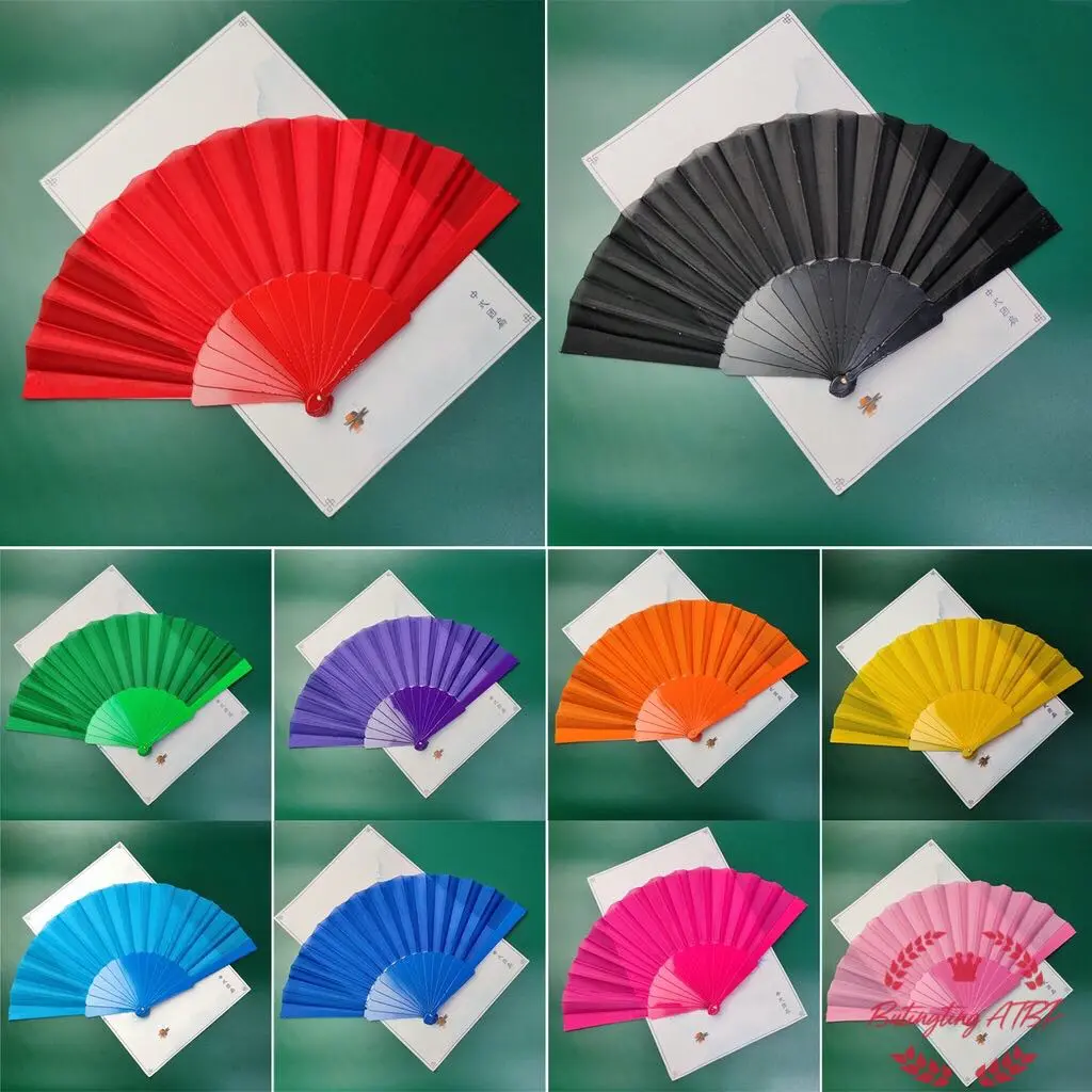 【BTT】23cm single side plastic fan bone solid color cloth fan candy color