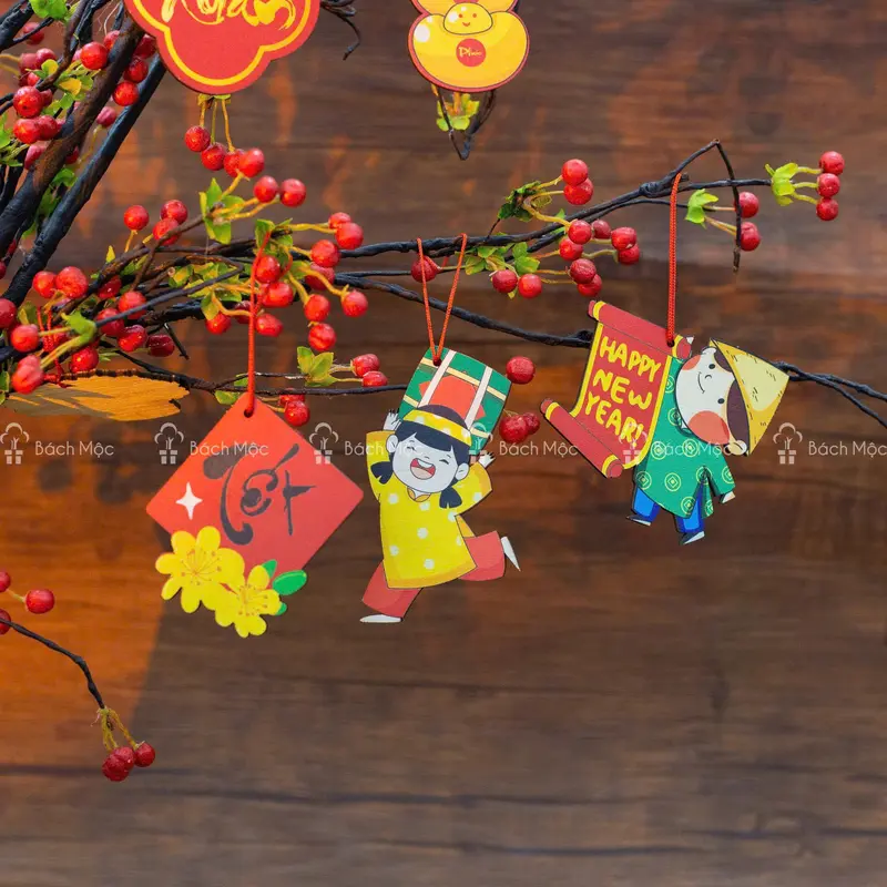 Set 10 hình gỗ (Mua 4 tặng 1) trang trí cầu may mắn, thuận lợi cho cả năm 5