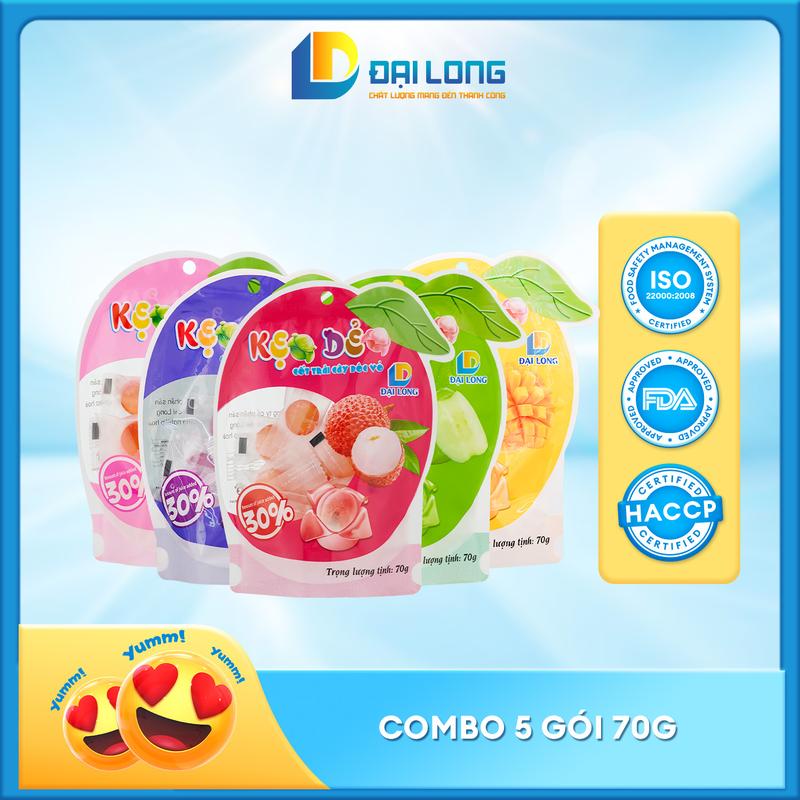COMBO 5 gói 70g vị ngẫu nhiên 4-5 vị Kẹo dẻo bi cốt trái cây bóc vỏ Đại Long dẻo dẻo, dai dai, ăn hoài không chán Candy Chua Snack đủ vị trái cây Ăn Vặt Food xoài