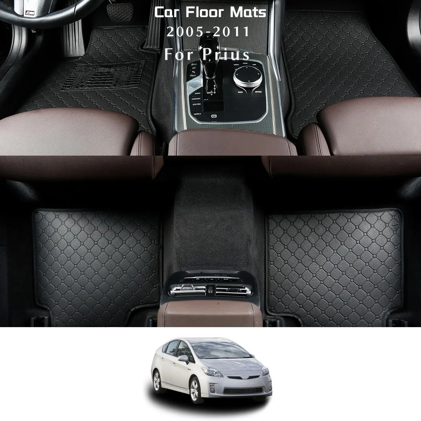 Car Floor Mat, PU Leather Car Floor Mat, Universal Car Interior Accessories for Toyota Prius 2005-2011, Car Interior Accessories