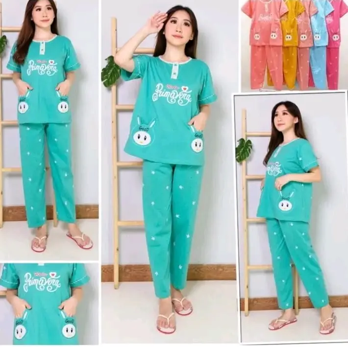 Setelan Baju Piyama CP baju tidur Celana Katun Nyaman Panjang Pendek Wanita