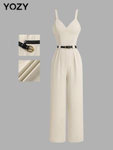 YOZY Women's Solid Color Cami Jumpsuit with Belt, Casual Comfy Sleeveless Jumpsuit for Daily Wear, Ladies Clothes for All Seasons
