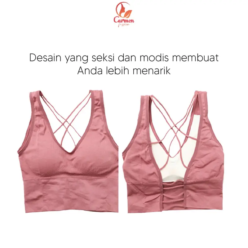 Tanktop Atasan Tali Silang Belakang Tanpa Kawat Olahraga Gym Cewek Kekinian CF  P265 5