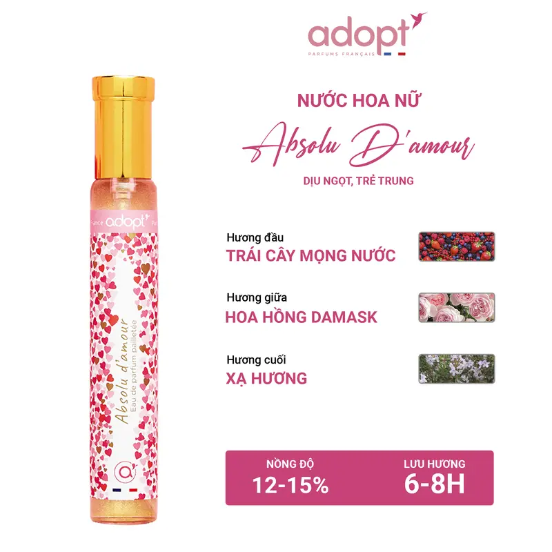 Nước hoa nữ Adopt' ABSOLU D'AMOUR - Hương thơm dịu ngọt nhẹ nhàng- Nước hoa Pháp chính hãng 30ml Cosmetic Perfume 0