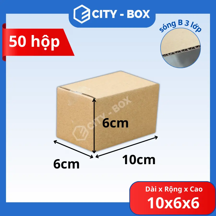 (50 hộp) 10x6x6 hộp carton đóng hàng, hộp ship cod 10x6x6