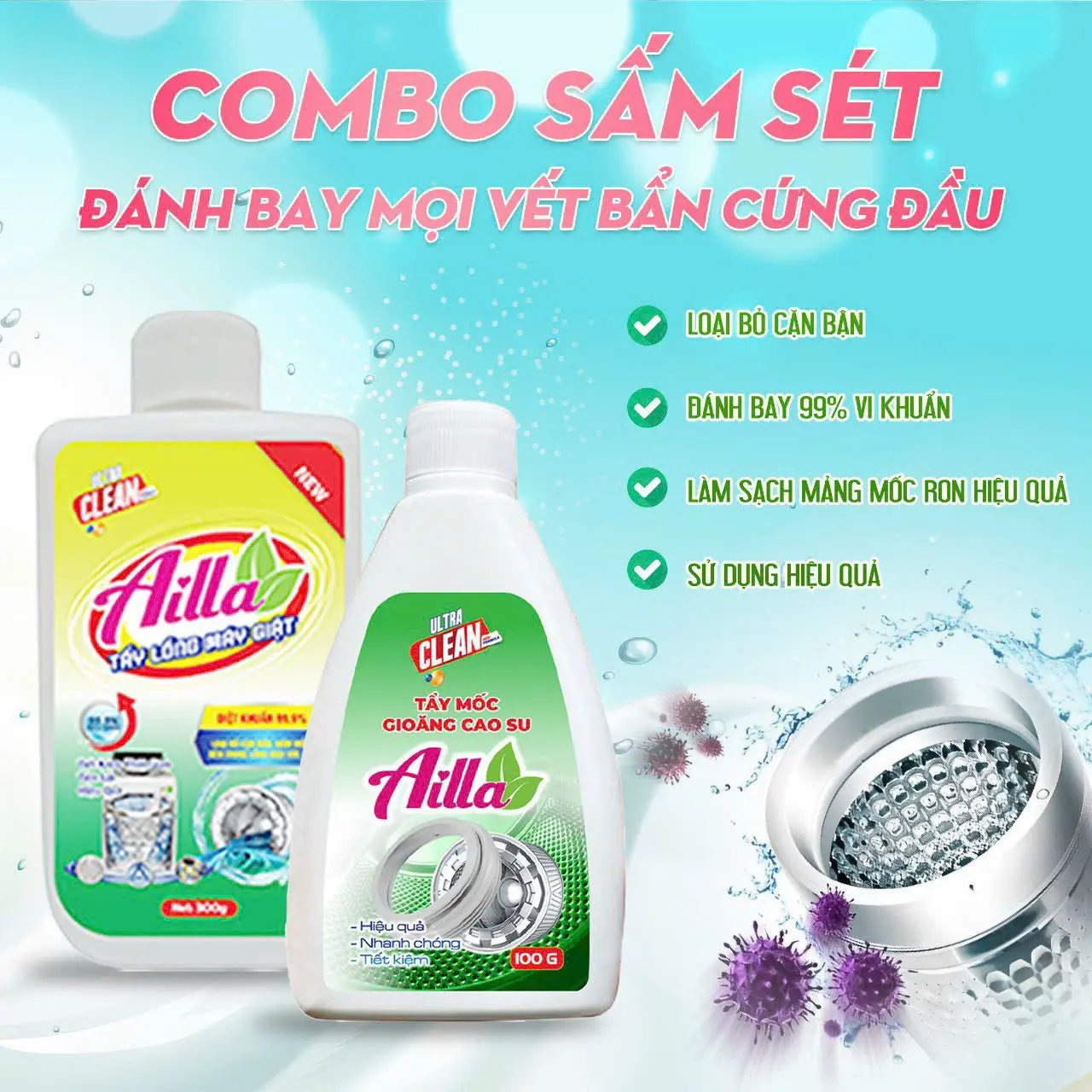 Combo sấm sét bột tẩy lồng và gioăng cao su Kháng khuẩn