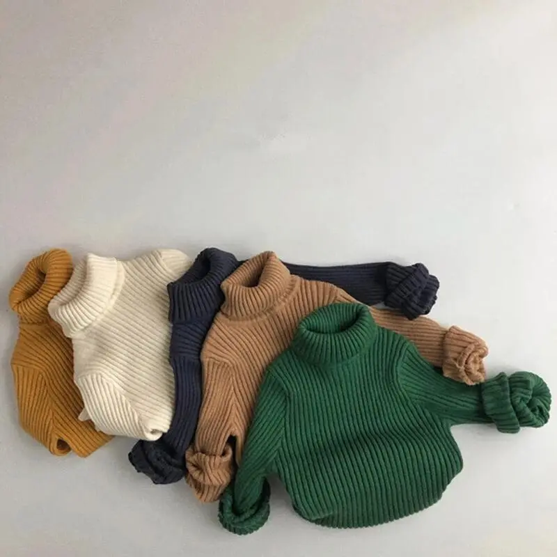 Kids Sweaters Solid Girls Sweater Brief Boys Pullover Turtleneck Knitwear