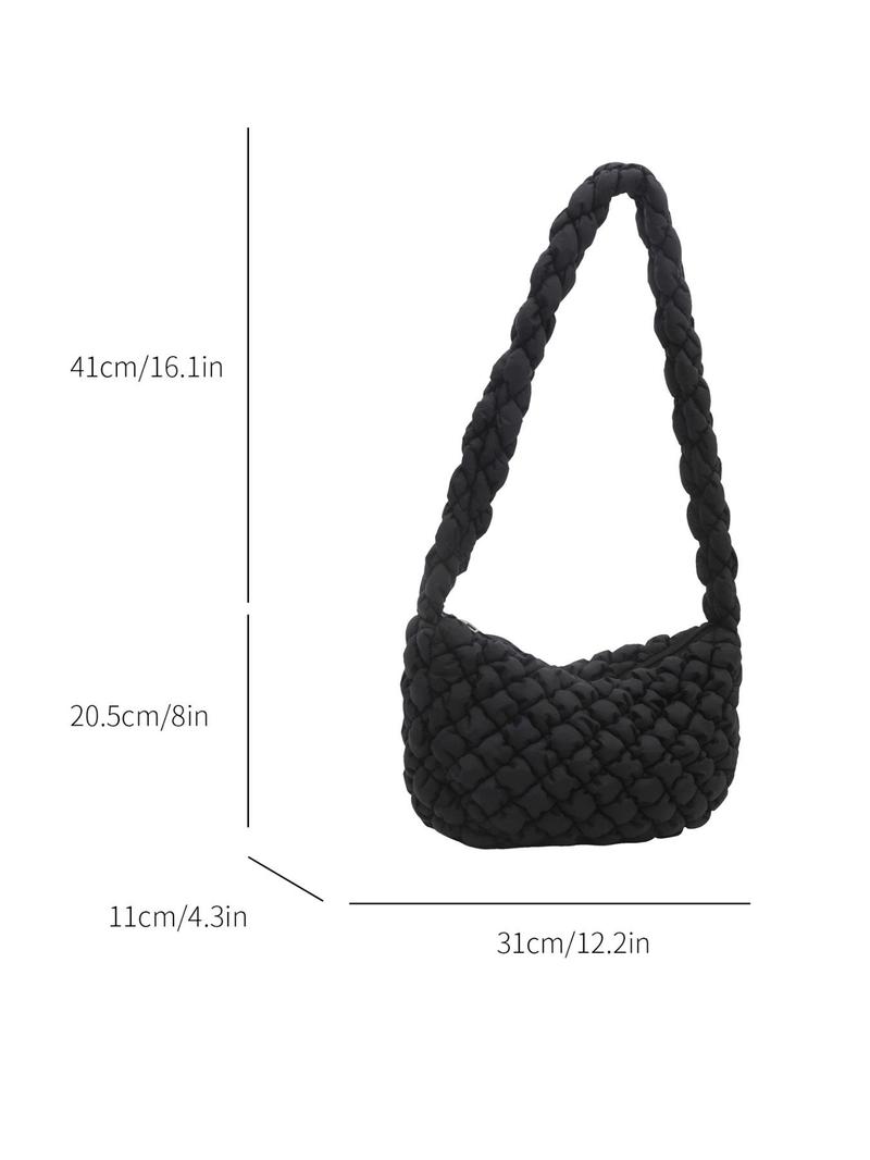Product Introduction of Women's Solid Color Quilted Puffer Hobo Bag, Fashionable Large Capacity Shoulder Bag for Daily Used, Casual Trendy Versatile High-quality Daily Commuting Bag 1