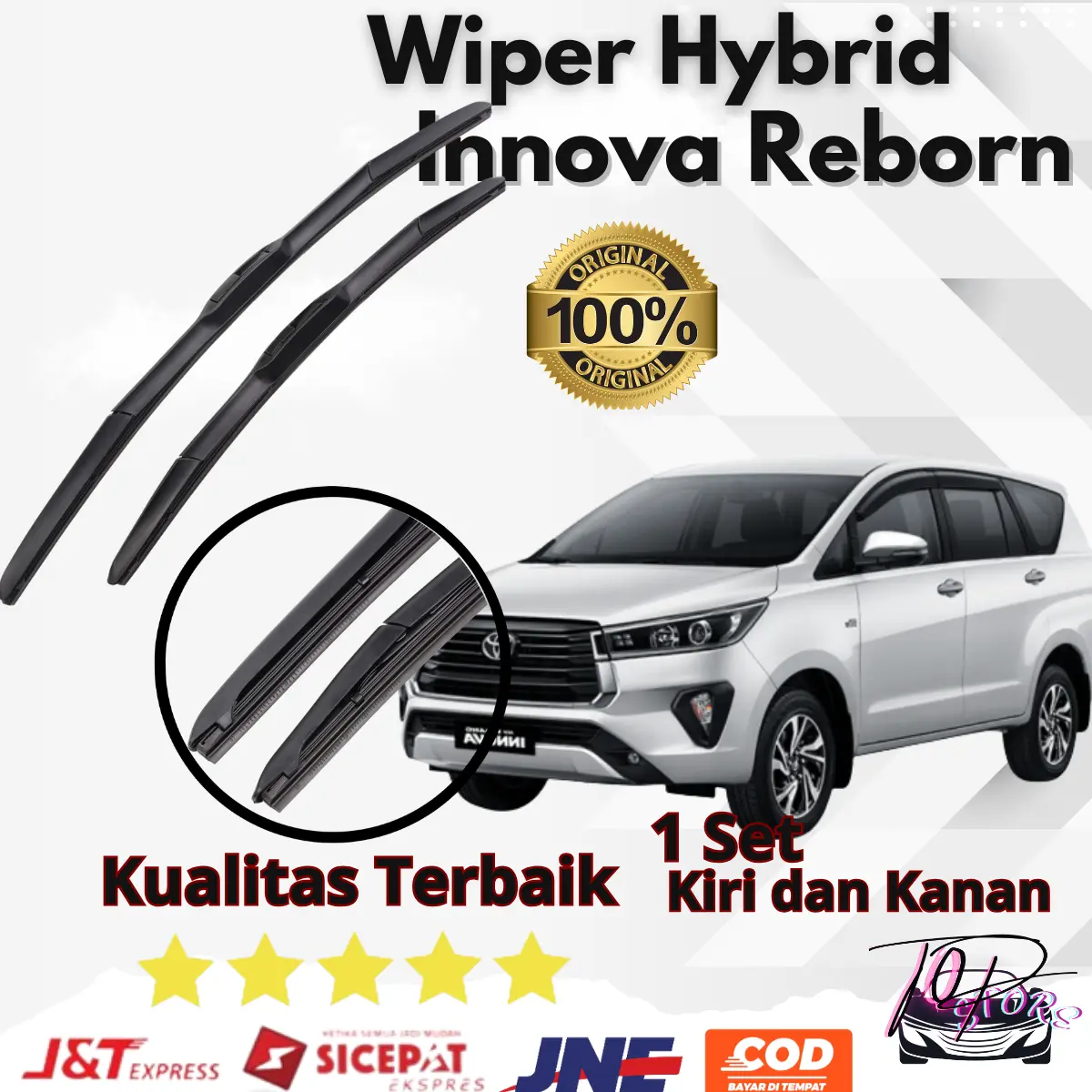 Wiper hybrid Toyota Kijang Innova Reborn 2016 - Sekarang  1 Set Kiri dan Kanan Tanpa Rangka Besi Blade Kaca Karet Kendaraan Motorcycle