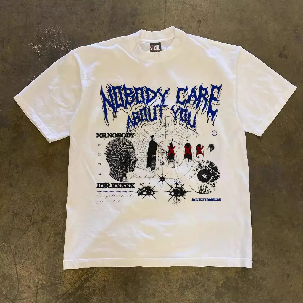 JJ.STORE Nobody Care Santai combed printing Streetwear Korea Style T-shirt Oversize | Kaos Wanita Hitam | Kaos pria dan wanita Desain asli