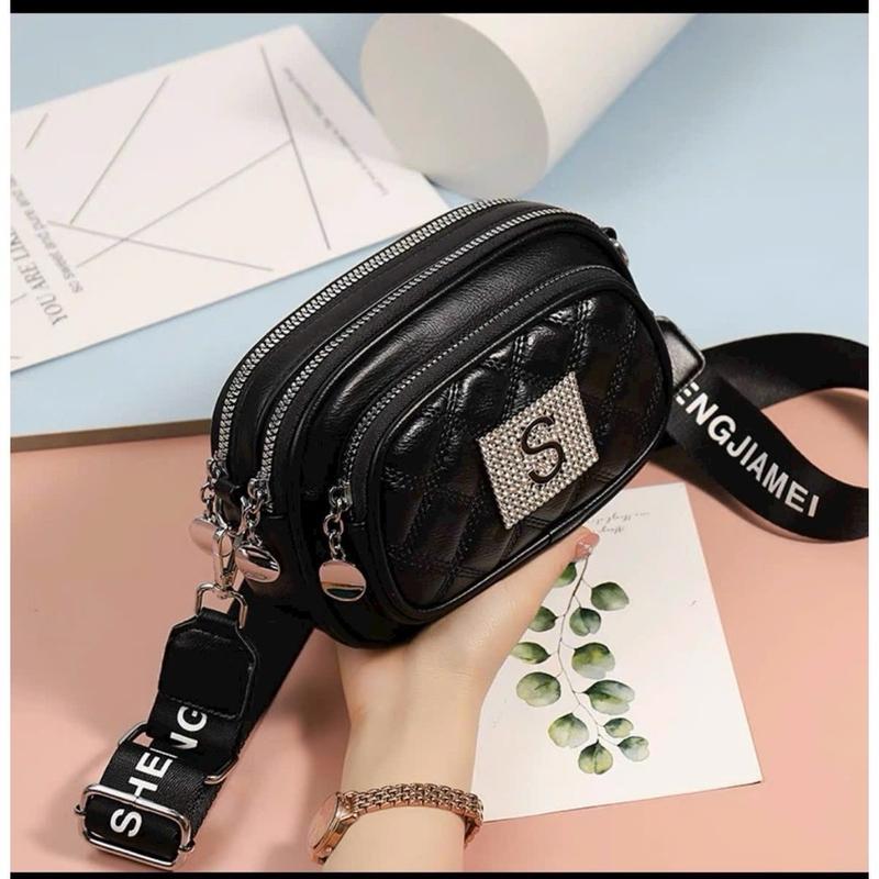 Túi Xách Đeo Chéo Nữ Nhiều Ngăn SS TN15 Da Mềm Trần Chỉ Phong Cách Hàn Quốc PK 2 màu đen trắng