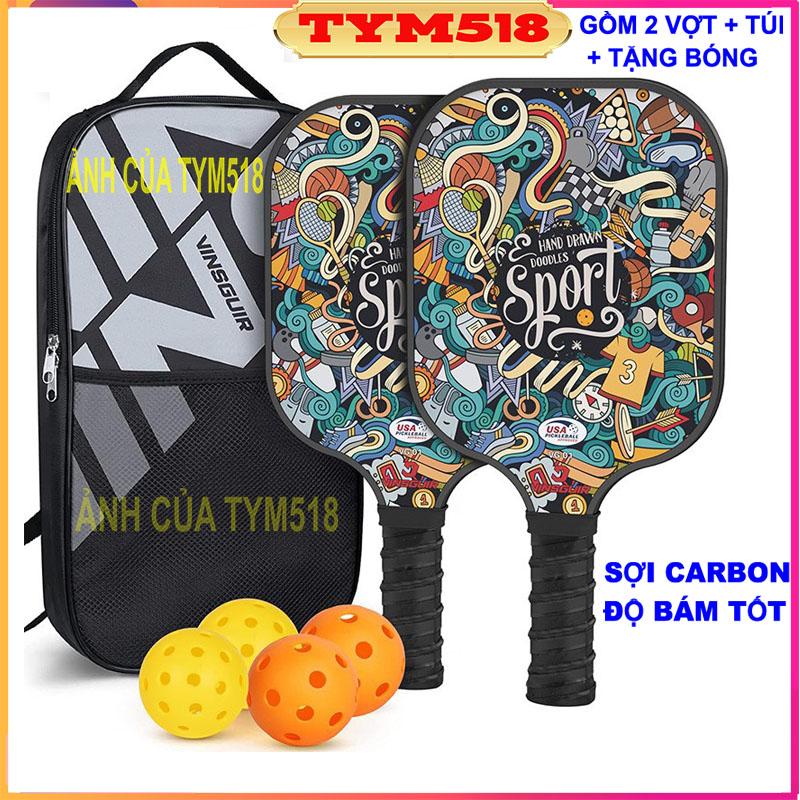 Bộ 2 Vợt Chơi Bóng Pickleball carbon joola T700 Siêu Nhẹ Và Nhanh Chóng Kèm Túi Đựng 4 Quả Bóng