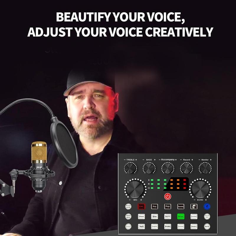 Condenser Microphone Bundle, Audio Mixer Podcast Microphone with Voice Changer, Wired Microphone, Studio Equipment for Laptop Computer Vlog Living Broadcast Live Streaming 4