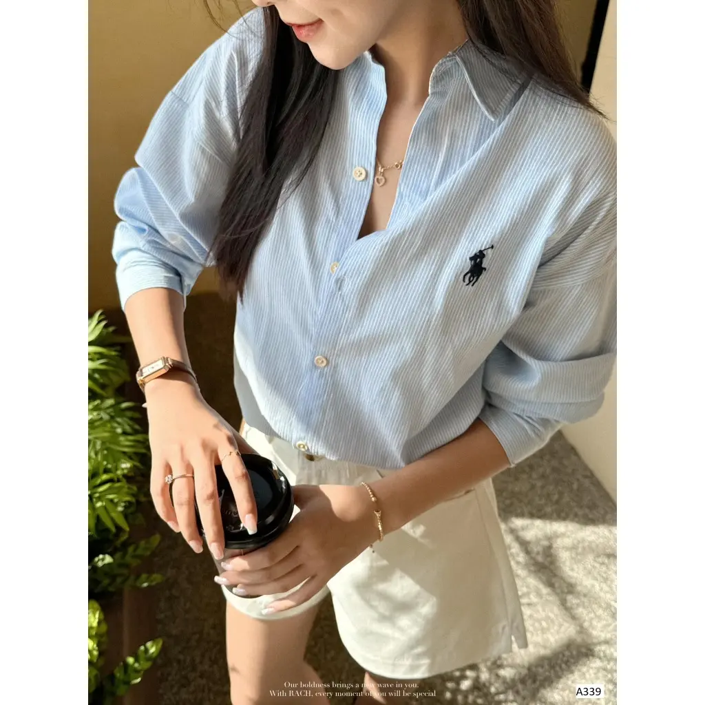 [hot]BARE_Sơ Mi Nữ Kẻ Ngựa Thêu Form Rộng Dễ Mặc Dễ Phối Đồ Chất Kate Sọc Siêu Mịn Ít Nhăn Siêu Mát Mẫu Sơ Mi HOT- A339,A355 Women Áo